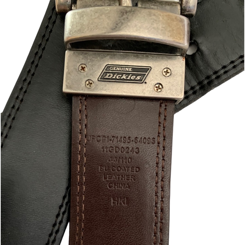 Dickies Brown Leather 42-44” Belt Pewter Belt Buckle